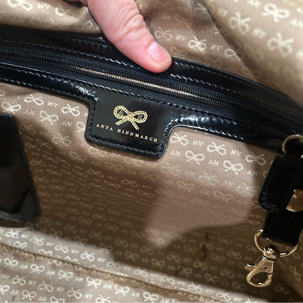 Anya Hindmarch Black Leather Shoulder Bag with Brown Strap and Tassel - Picture 10 of 12